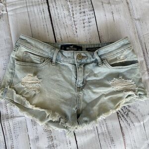 Hollister Blue Jean Shorts Distressed Raw-Edge